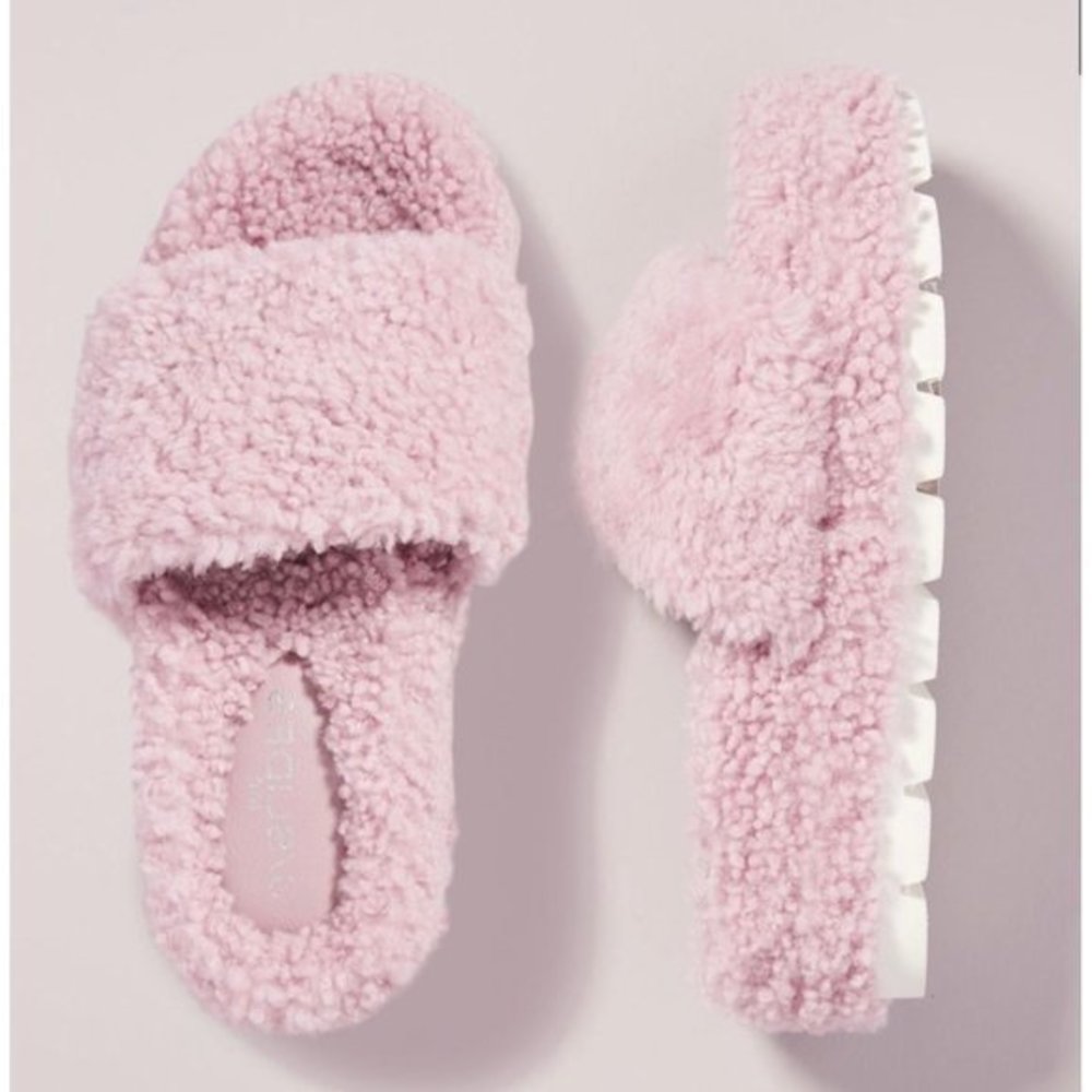 NIB J/Slides Bryce Faux Fur Slides Pink Anthropologie Shearling Slippers 9 Lug
